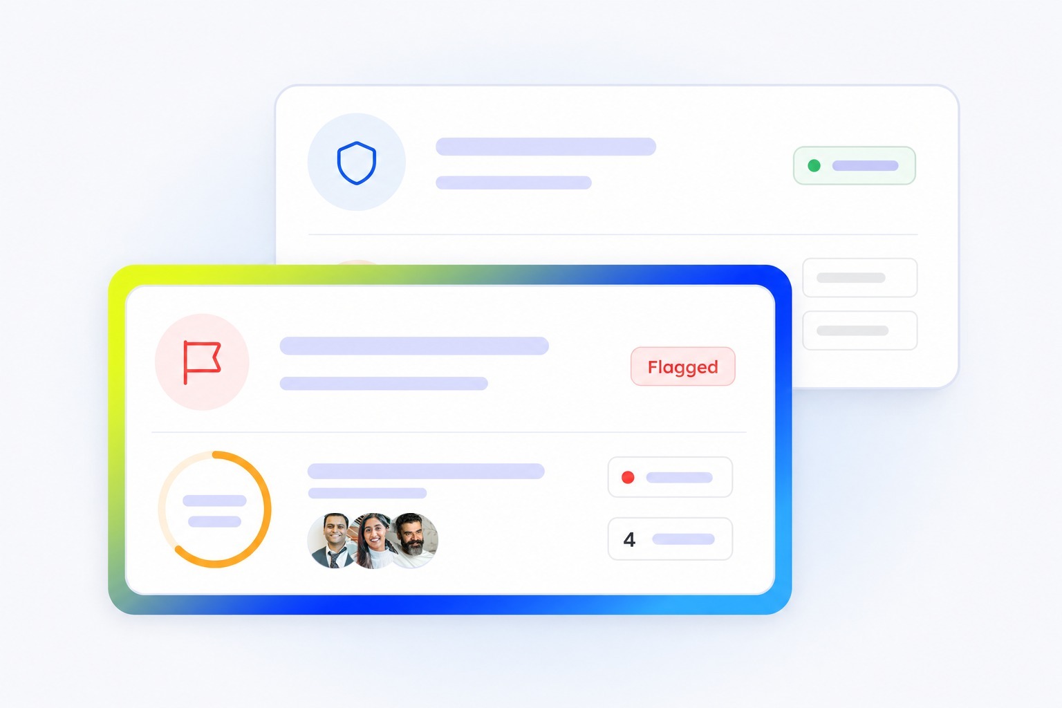 Influencer follower analysis: creator profile card with audience authenticity split and a credibility score gauge